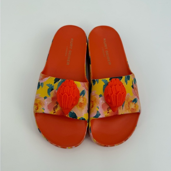 Kurt Geiger London Eagle Chunky Floral Platform Slide Orange Summer Sandals - Picture 15 of 17